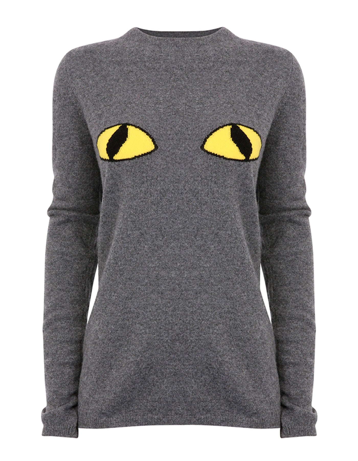 Studio photo of the malin darlin Cats Eyes cashmere jumper, pictured flat on a white background.
