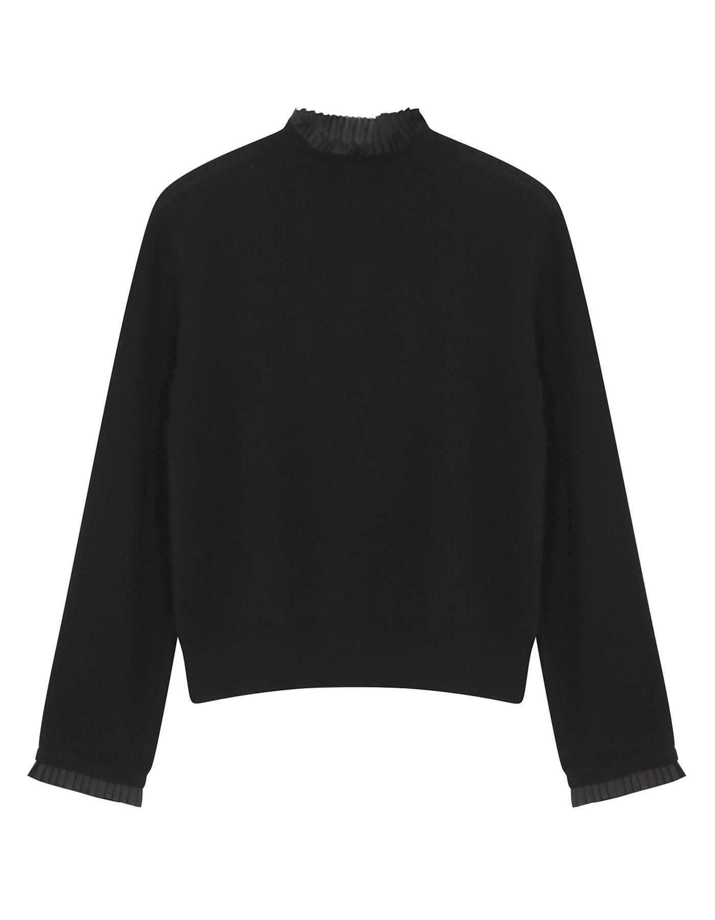 Black sweater with pleated collar on a white background
