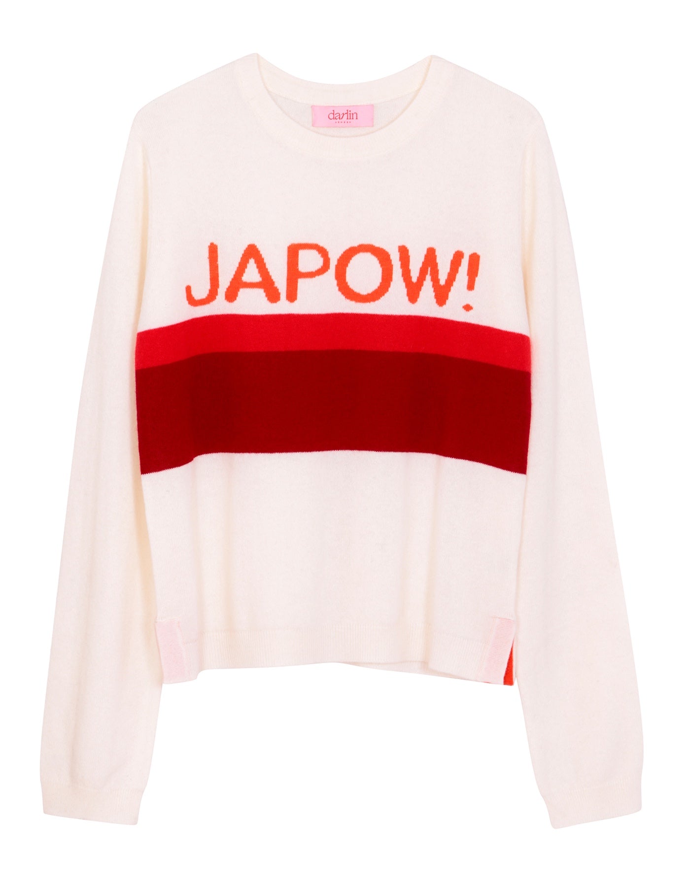Sweater with 'JAPOW!' text on a white background