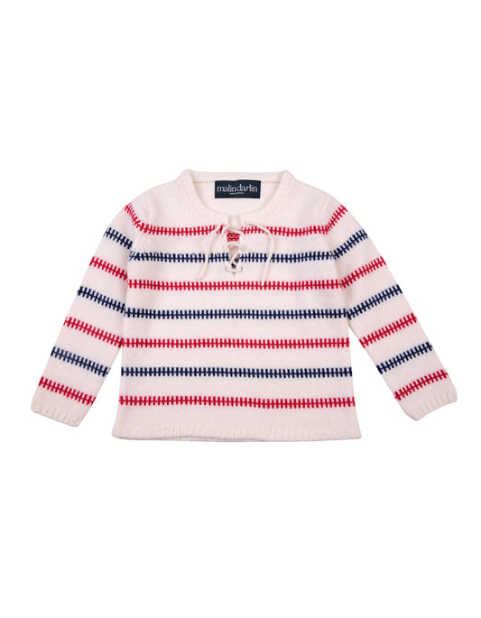 The Baby Fisher kids cashmere jumper laid flat against a white background.