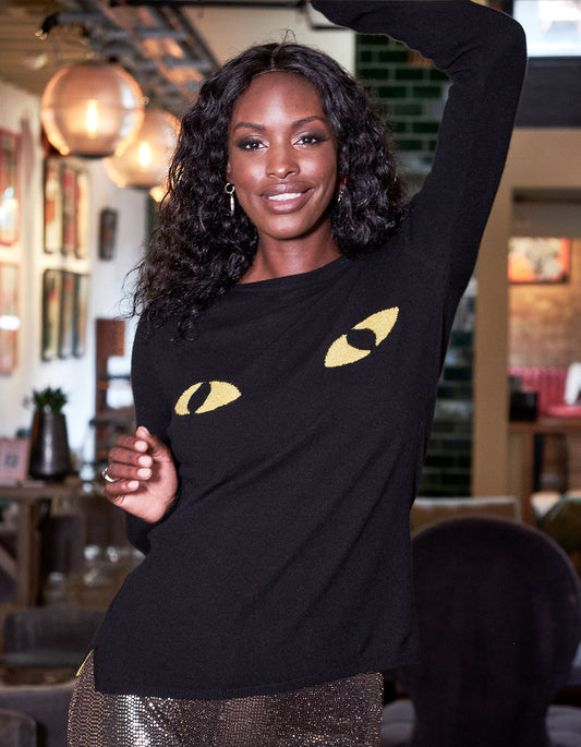 Cat Eyes black cashmere jumpers from the designer cashmere range at malin darlin.