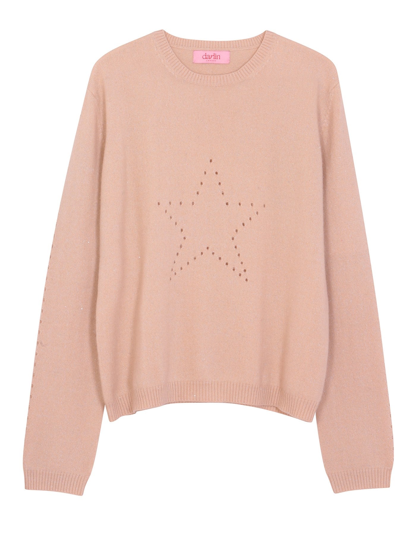 Pink sweater with star design on a white background